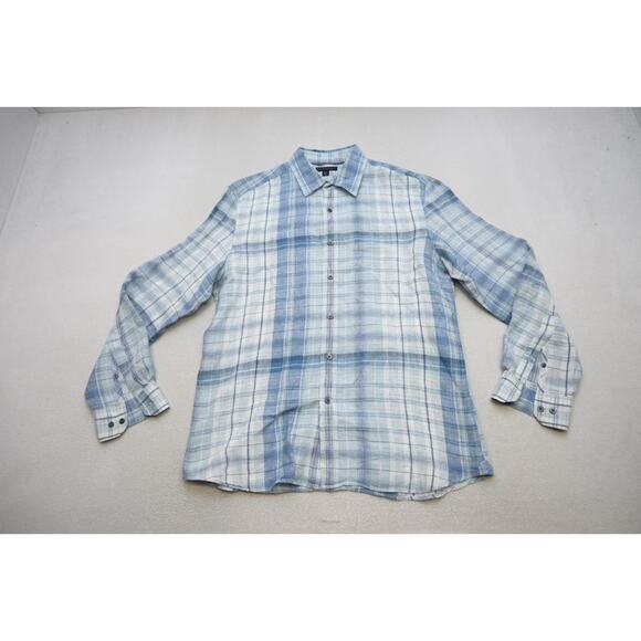 Banana Republic 100% Linen Button Up Shirt Plaid Long Sleeve Mens Sz Large - Picture 5 of 11